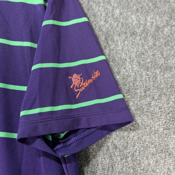Ralph Lauren RLX Golf Polo Men's M Purple Green Stripe Southern Hills Logo - Picture 4 of 6
